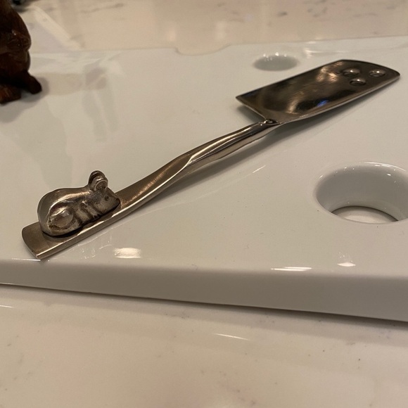 Abbott Collection White Ceramic Swiss Cheese Cutting Board with Silver Slicer - Picture 3 of 4